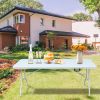 6FT Portable folding table with hand grip, suitable for picnic camping garden dinner party, stable and reliable, versatile