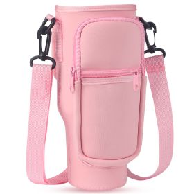 Water Bottle Carrier Bag Neoprene Water Cup Pouch Water Bottle Holder with Adjustable Strap Phone Pocket for Walking Travel Camping (Color: Pink)